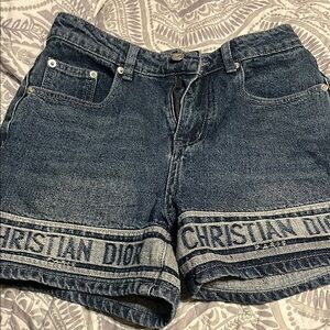Dior style Blue Jean Shorts with Distinctive Branding
